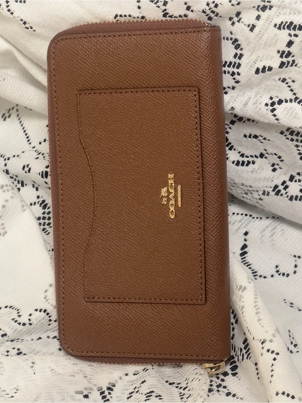 Coach Brown Saffiano Zip Wallet with Exterior Card Slot